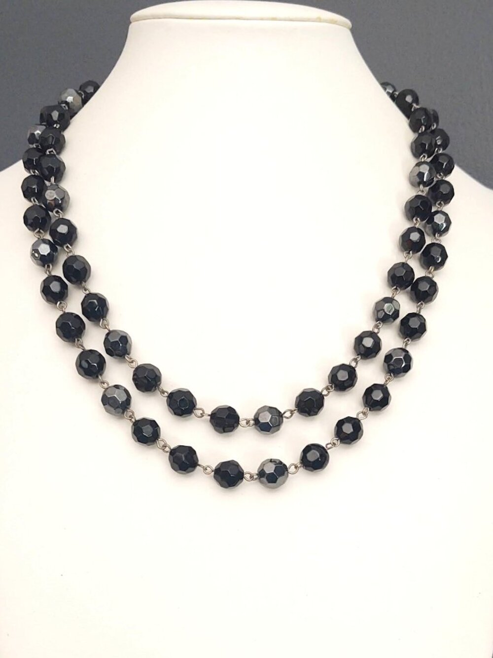 Black and graphite faceted bead necklace
